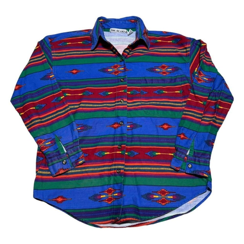 Vintage Aztec Western 80s‎ 90s Red River Multicolor Button Up Shirt Adult Medium